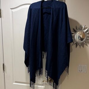 Portolano Deep Blue 70% Wool Shawl  Fringe Wrap-Gorgeous!